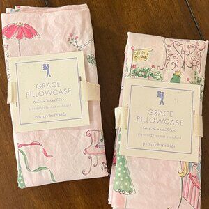 Pottery Barn Kids Grace Pillowcase Set of 2 Princess Castle Frog 100% Cotton NWT